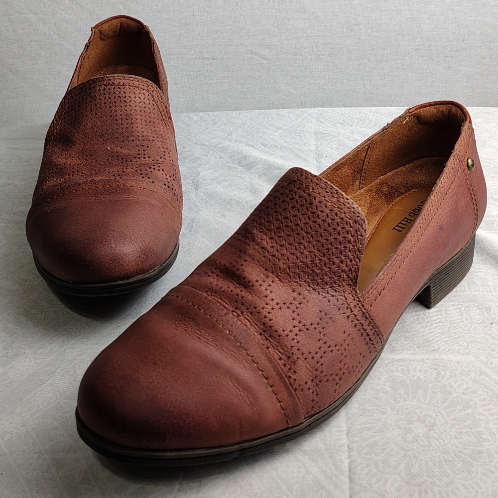 Rockport Cobb Hill Shoes Womens 9.5 Wide Crosbie Slip On Loafer Burgundy Leather